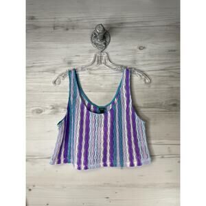 Wild‎ Fable Shirt Womens Medium Multicolor Crochet Mesh Striped Crop Tank